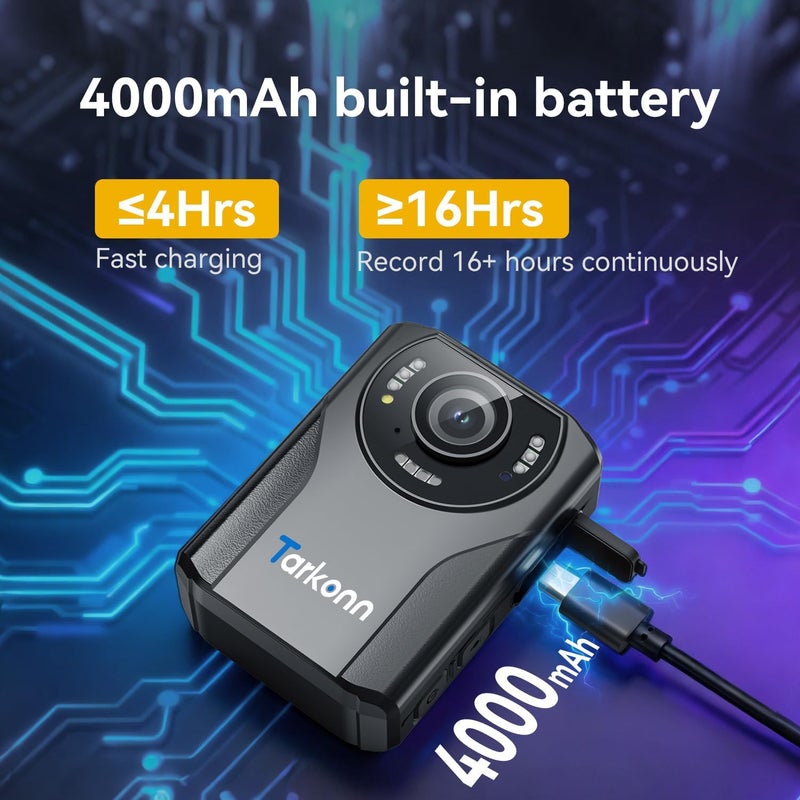 Tarkonn Body Worn Camera, 1080P FHD Body Camera, 4000mah Battery, Night Vision, APP & GPS, 64G Police Body Cam for Law Enforcement - Image 3